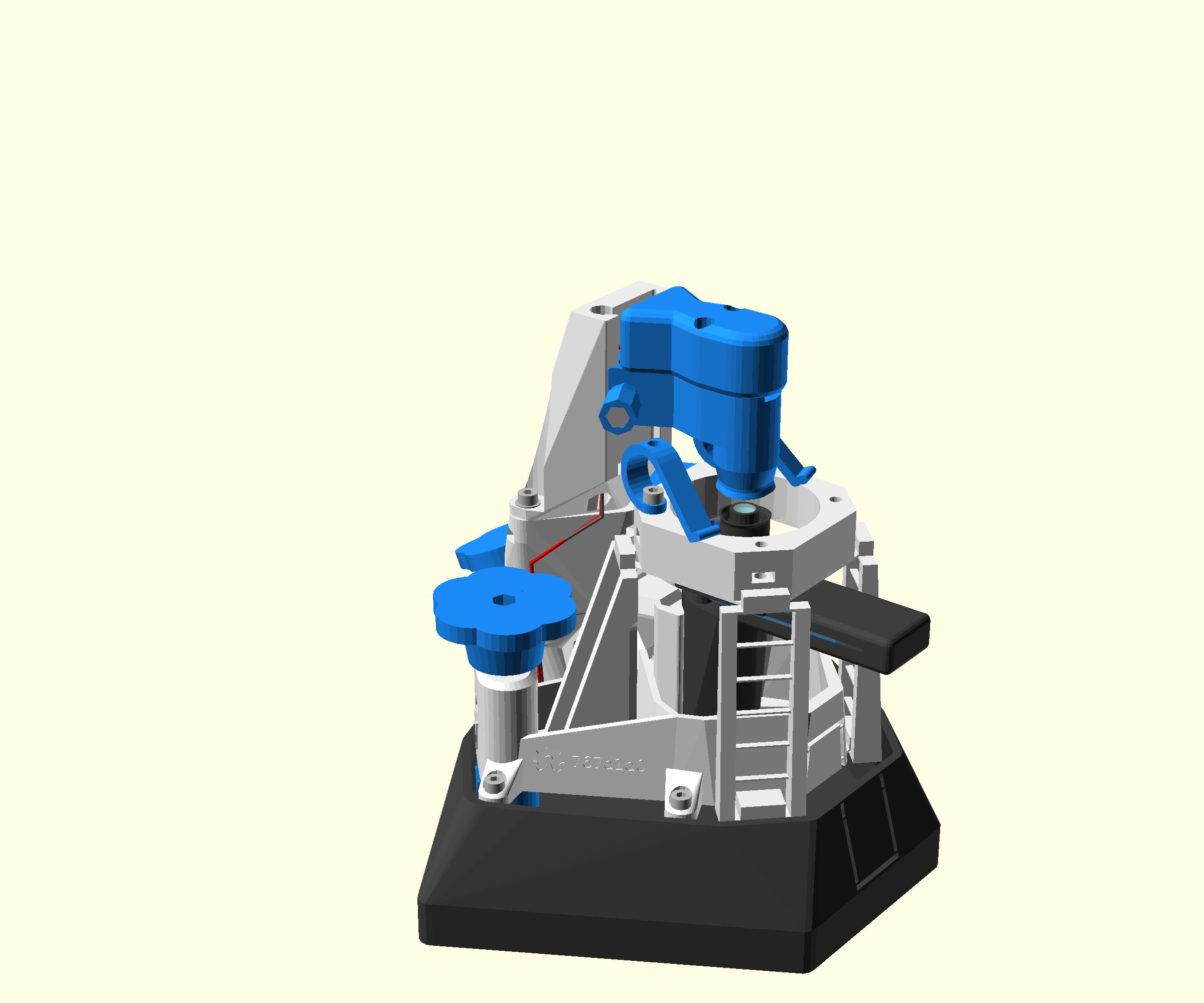 A render of the completed manual microscope, using a Logitech C270 camera.