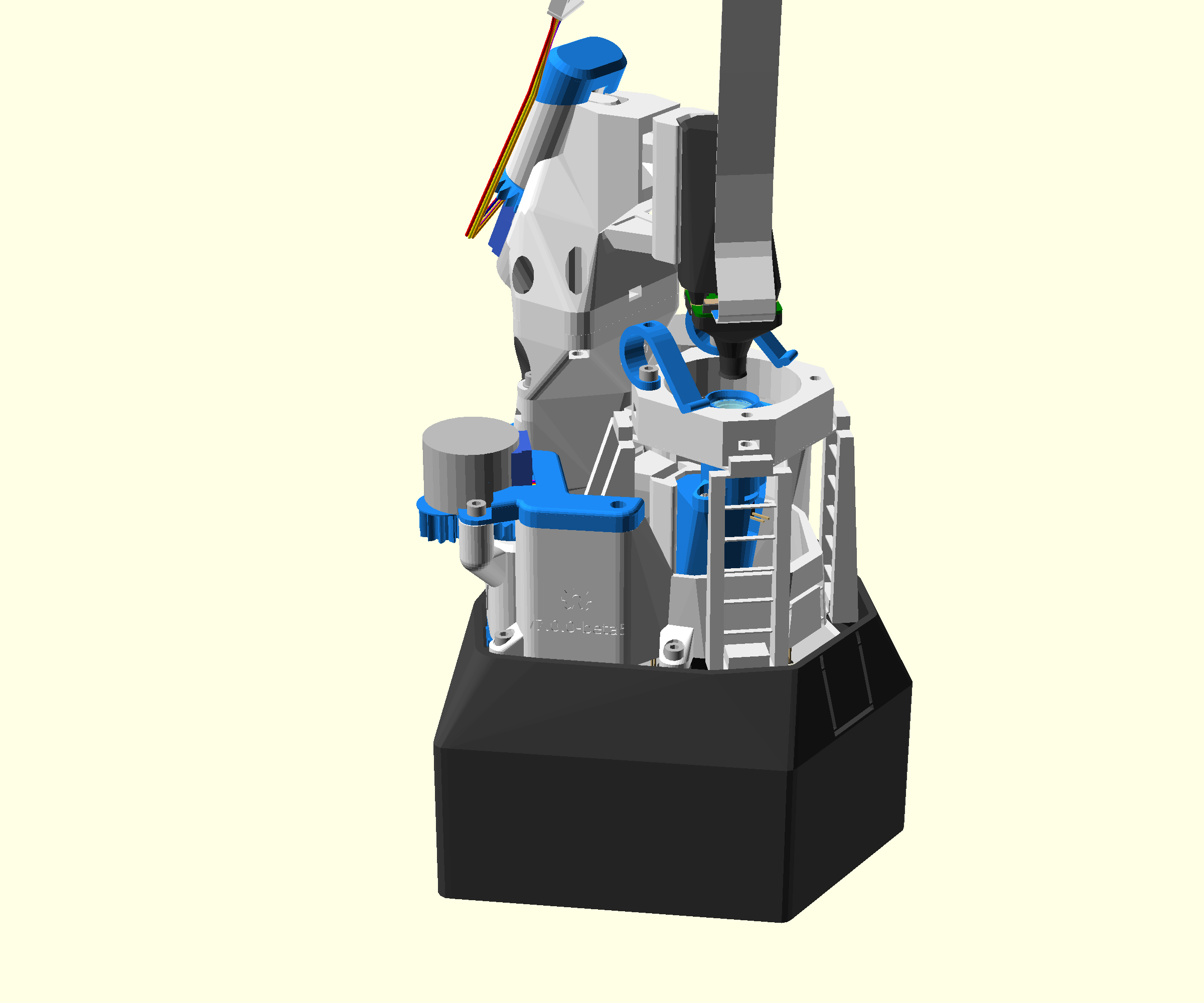 A render of the completed upright microscope